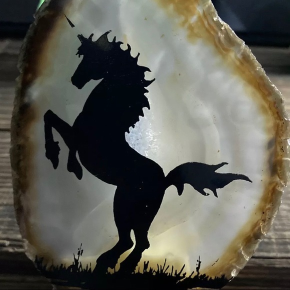 Vintage Sliced Natural Agate Geode Unicorn Light - Picture 2 of 9